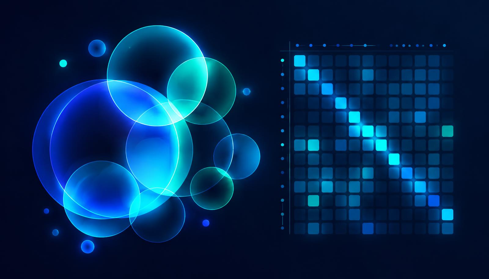 Abstract visualization of overlapping circles and an agreement matrix
